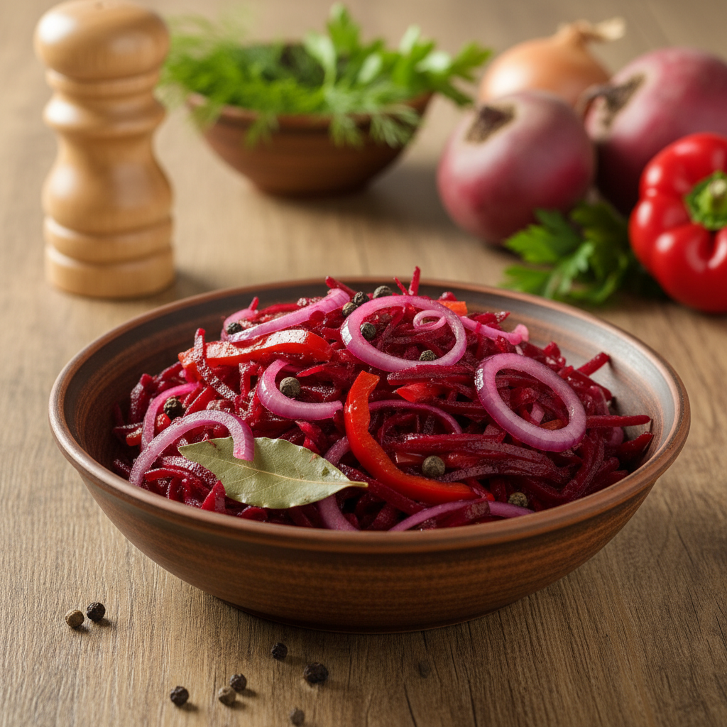 Kaip pasigaminti burokėlių mišrainę žiemai su paprika ir svogūnais: paprastas ir patikimas receptas