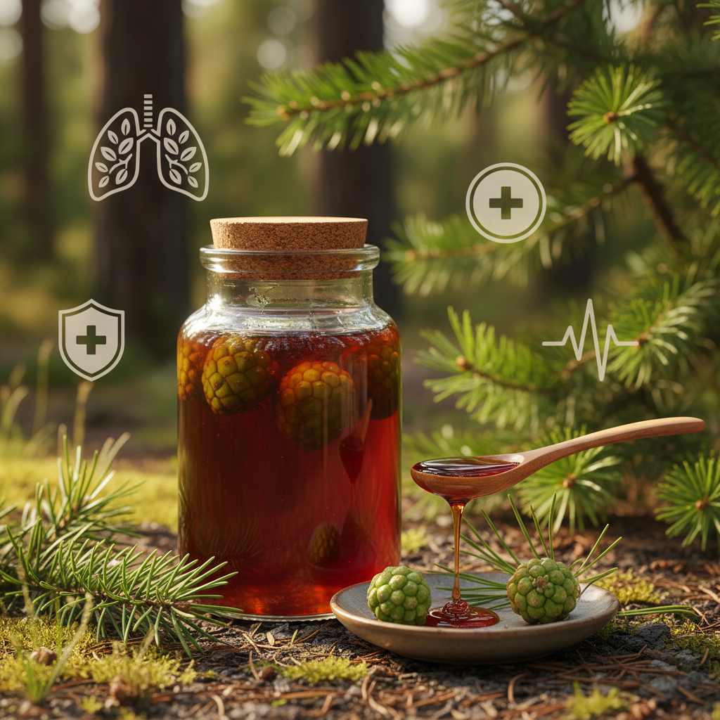 Pušų kankorėžių sirupo nauda: kam jis gelbsti?